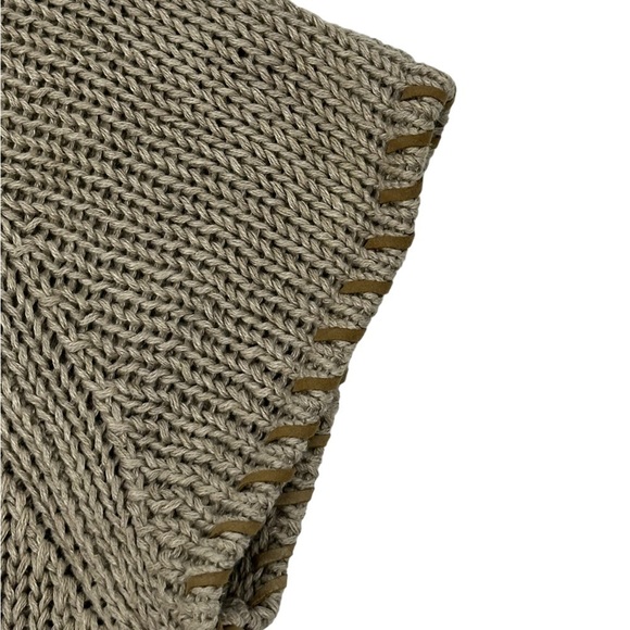 White + Warren Short Sleeve Whip Stitched Neutral Linen Sweater Size Large - Picture 4 of 9